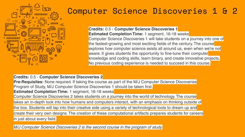 Computer Science Discoveries 1 and 2