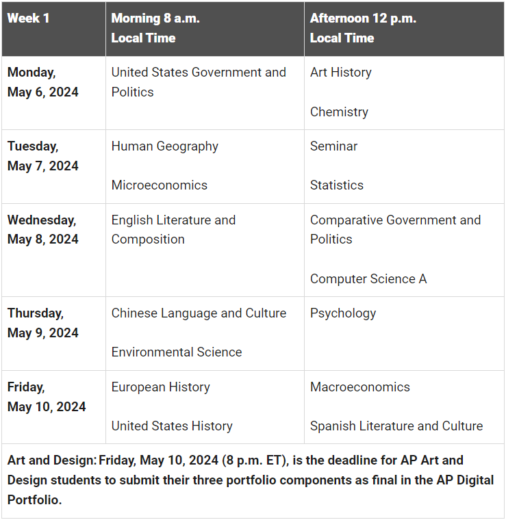 2023-2024 AP Exam Schedule