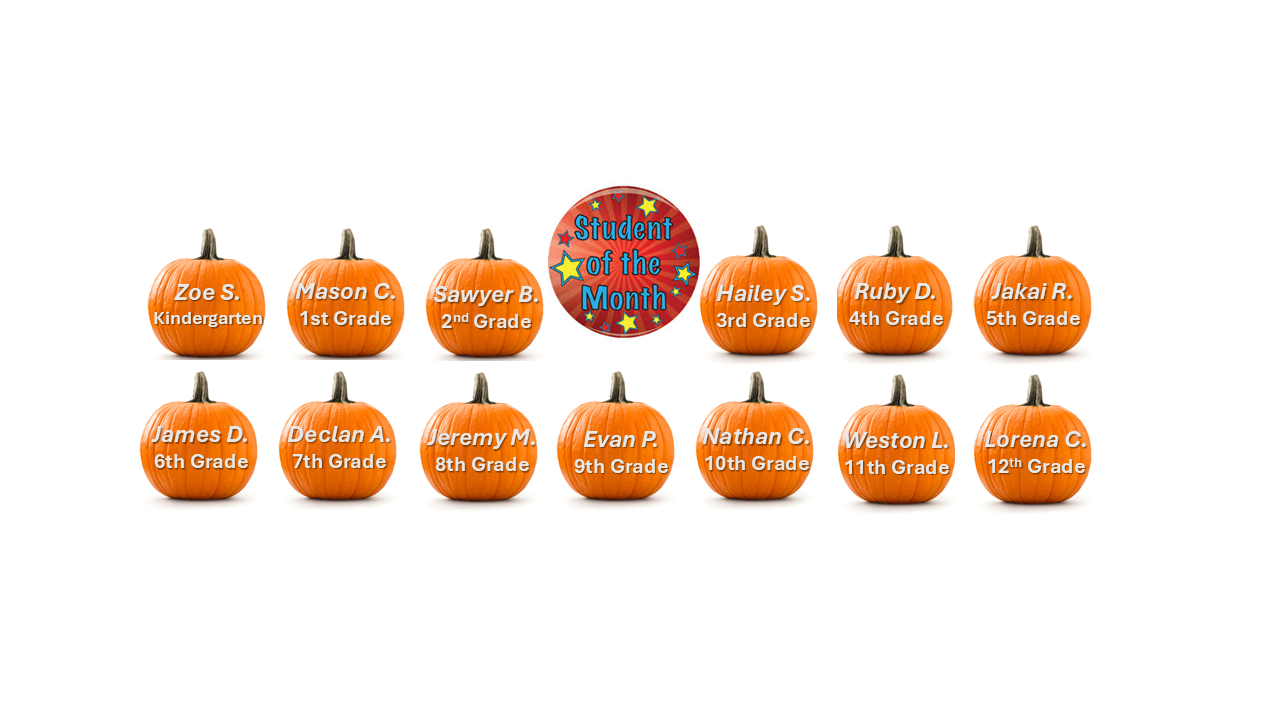 Names of November Students of the Month in Pumpkins