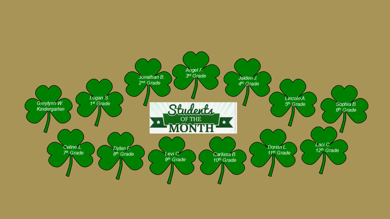 Shamrocks with student of the month names