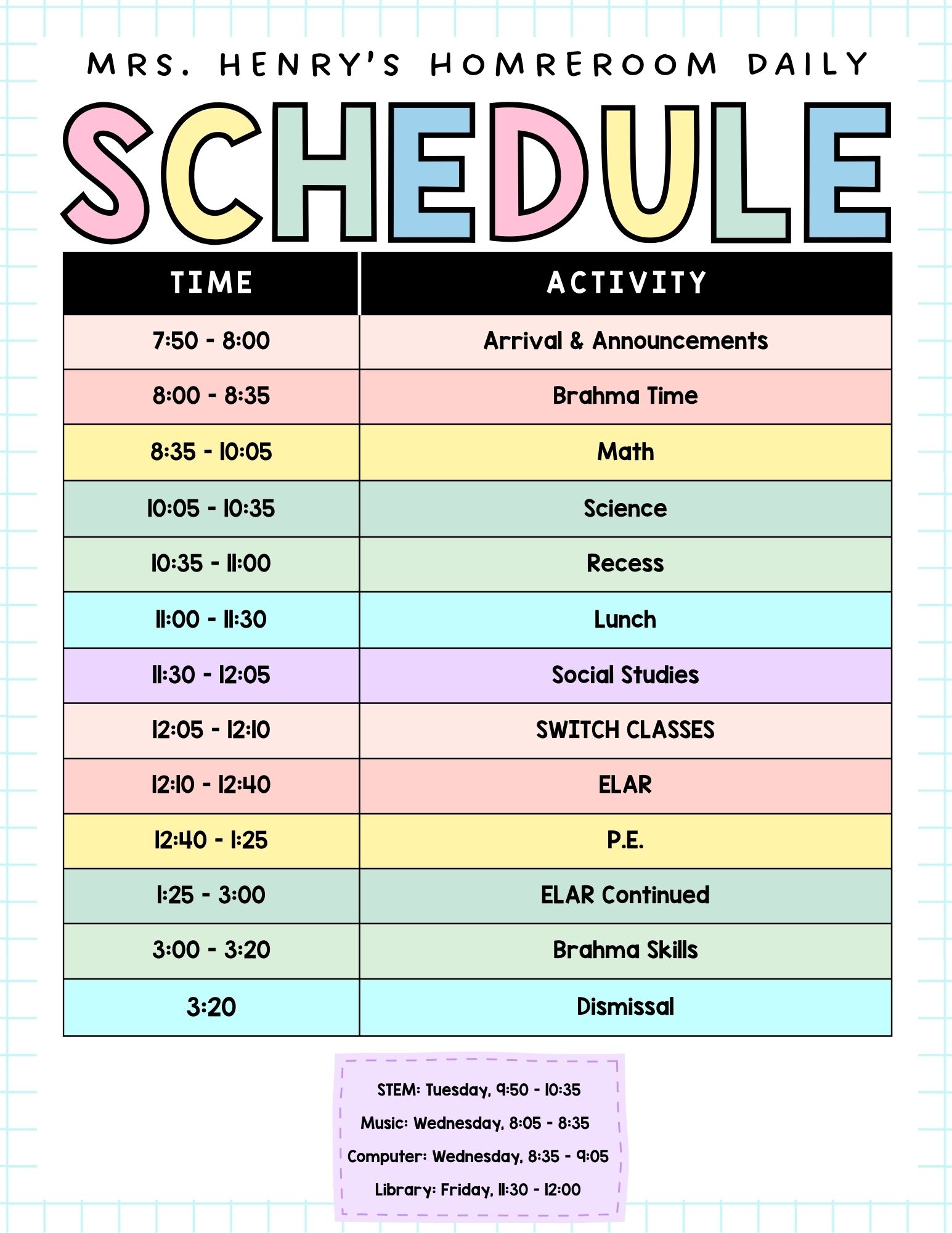 Henry's Class Schedule 2025-2026