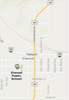Map of Elwood showing the location of the school