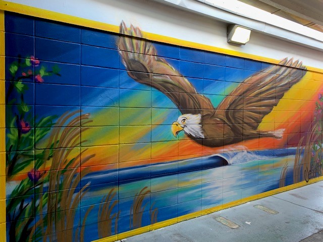 Painting of an Eagle mural by Jesse Travis  
