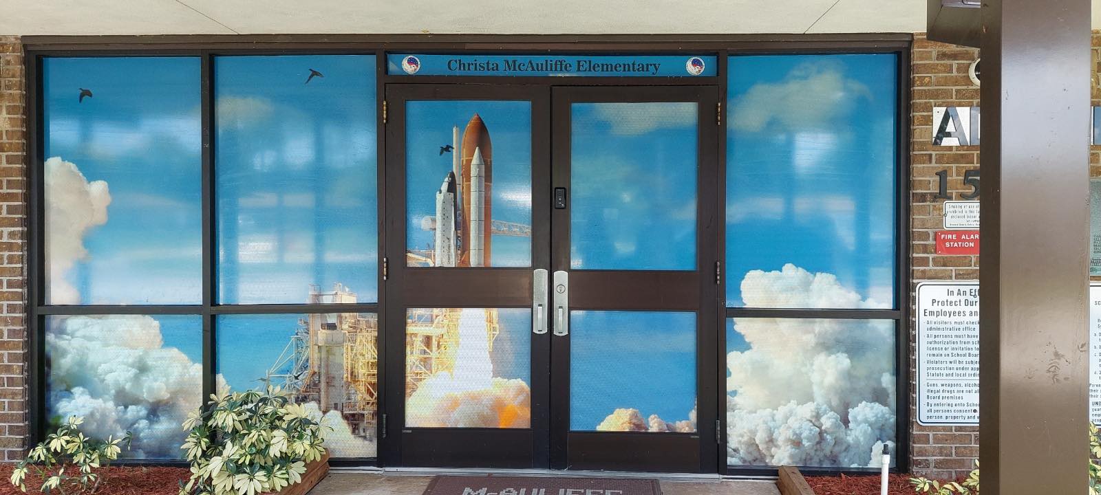 McAuliffe front office mural - shuttle Challenger