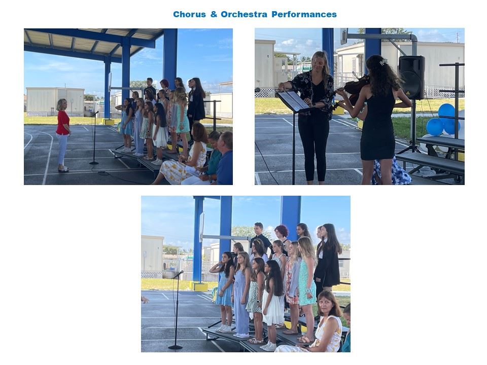 Chorus and Orchestra performance, Girls singing , two girls playing the violin 