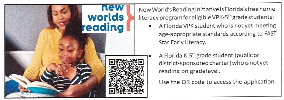 Picture of mother reading to child and QR code