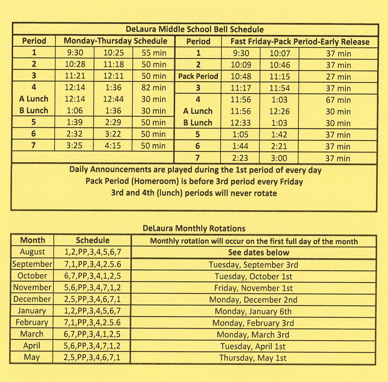 bell & rotation schedule