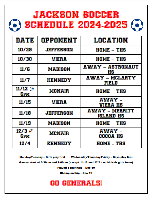 Soccer Schedule