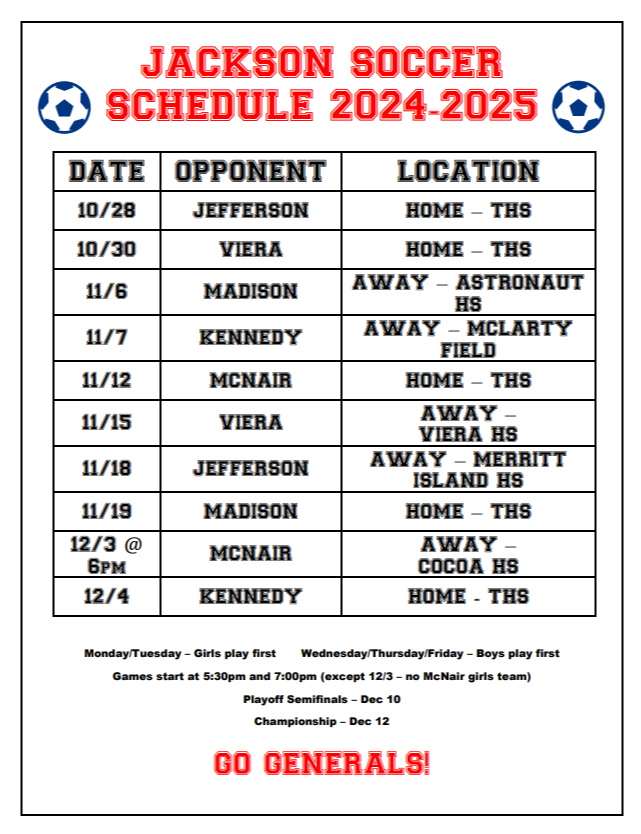 Soccer Schedule