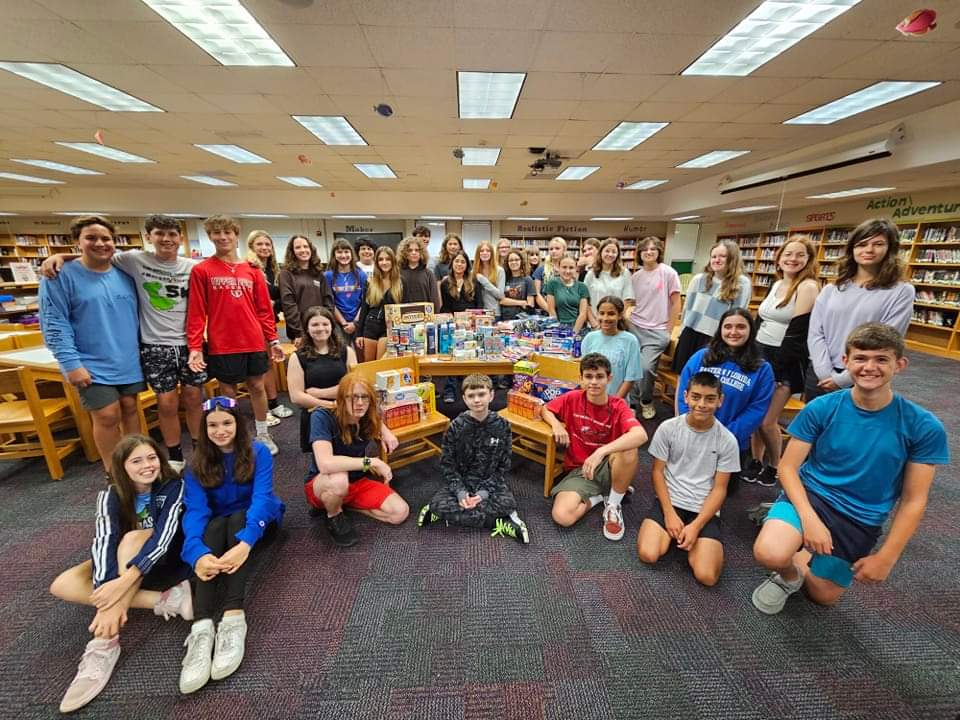 NJHS Society with the supplies for homeless veterans they've collected