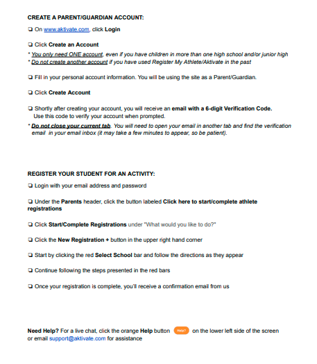 Instructions for activate