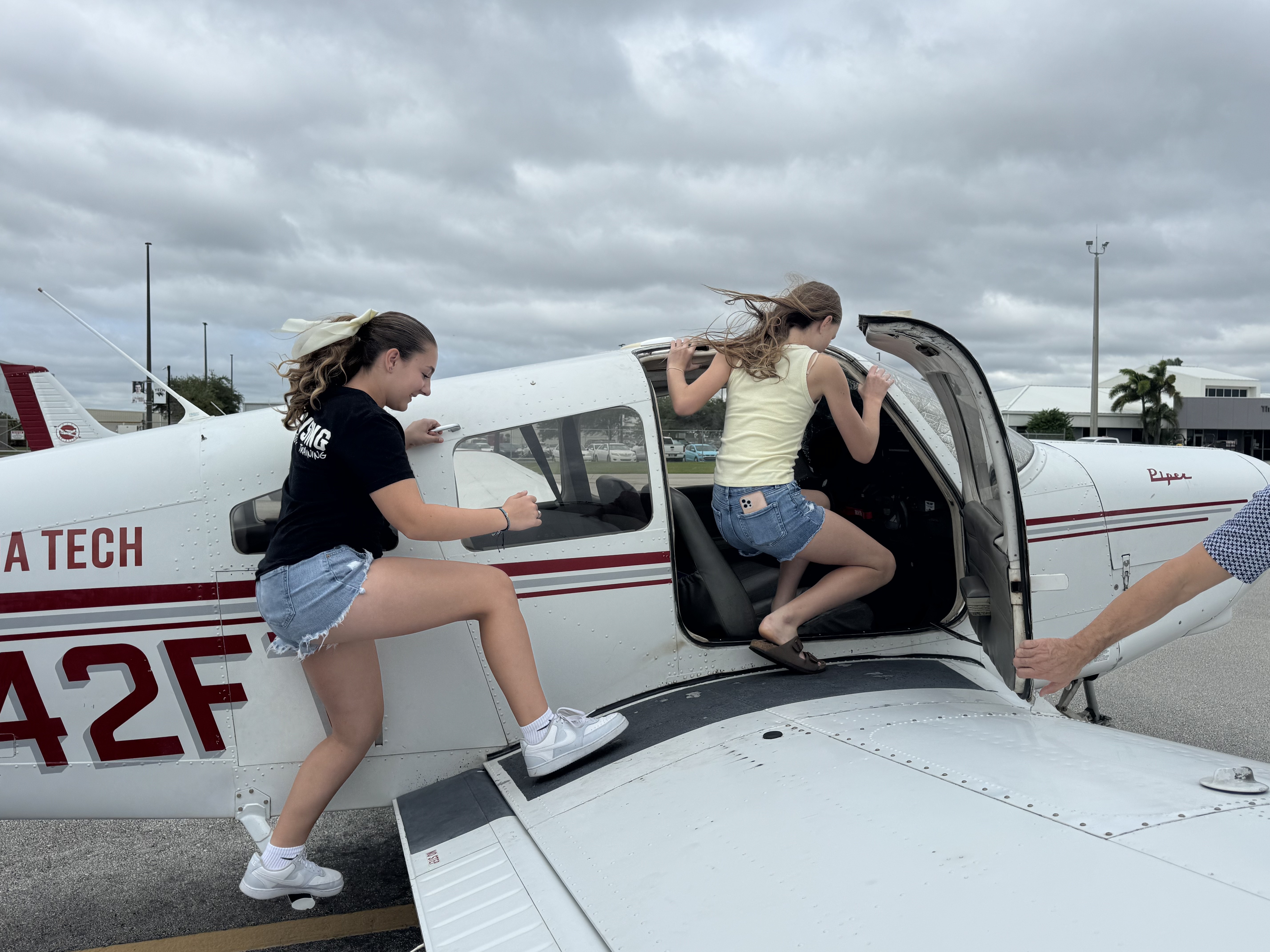 Students at airplane