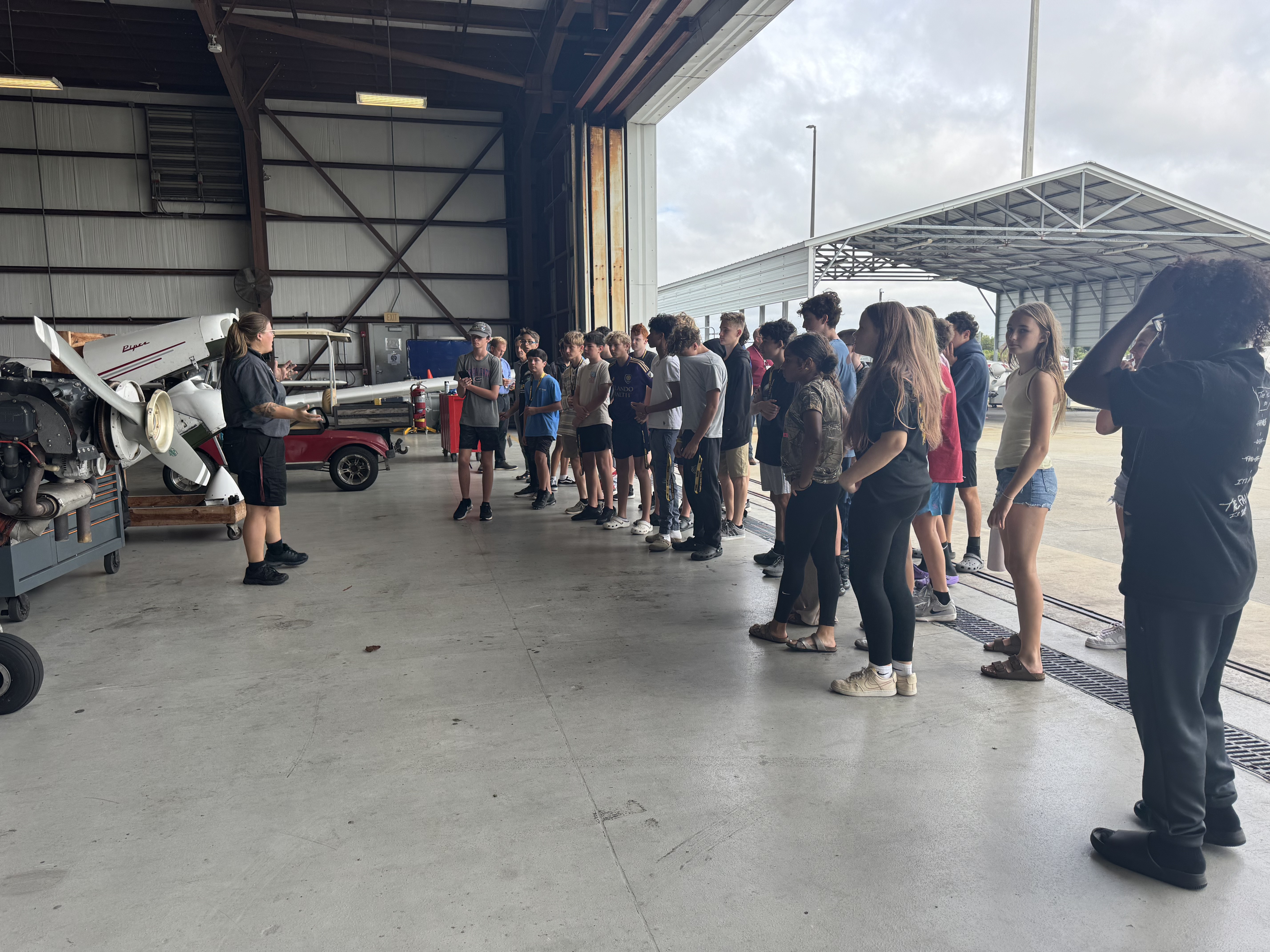 Students at airplane
