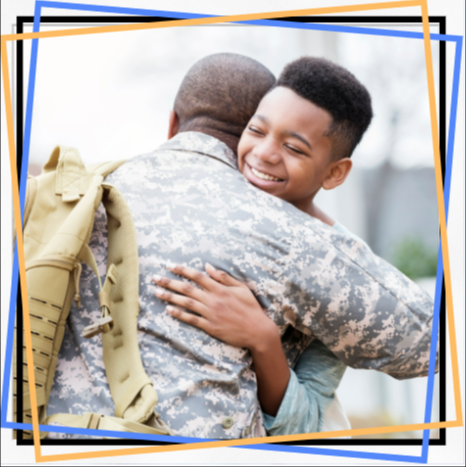 military dad hugging a family member