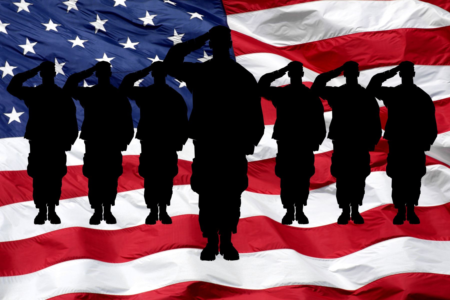 Soldiers saluting with American flag background