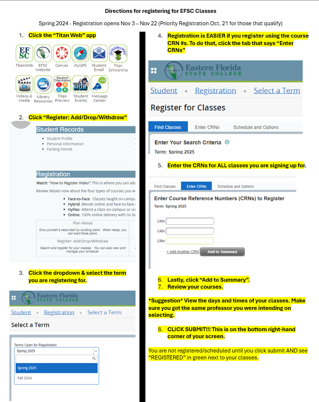 EFSC course registration directions