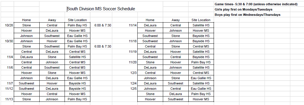 soccer schedule