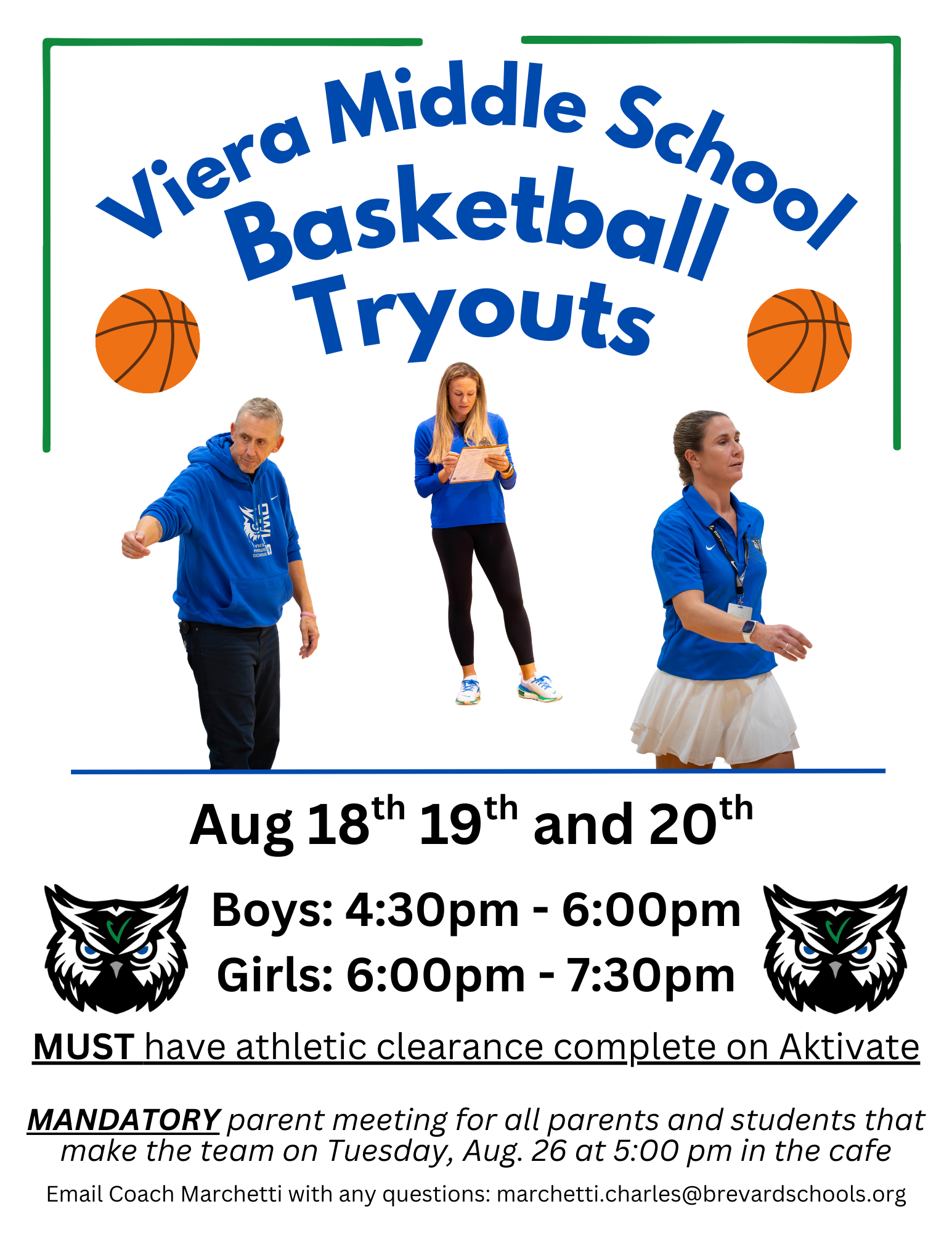 basektball tryouts august 18, 19 and 20