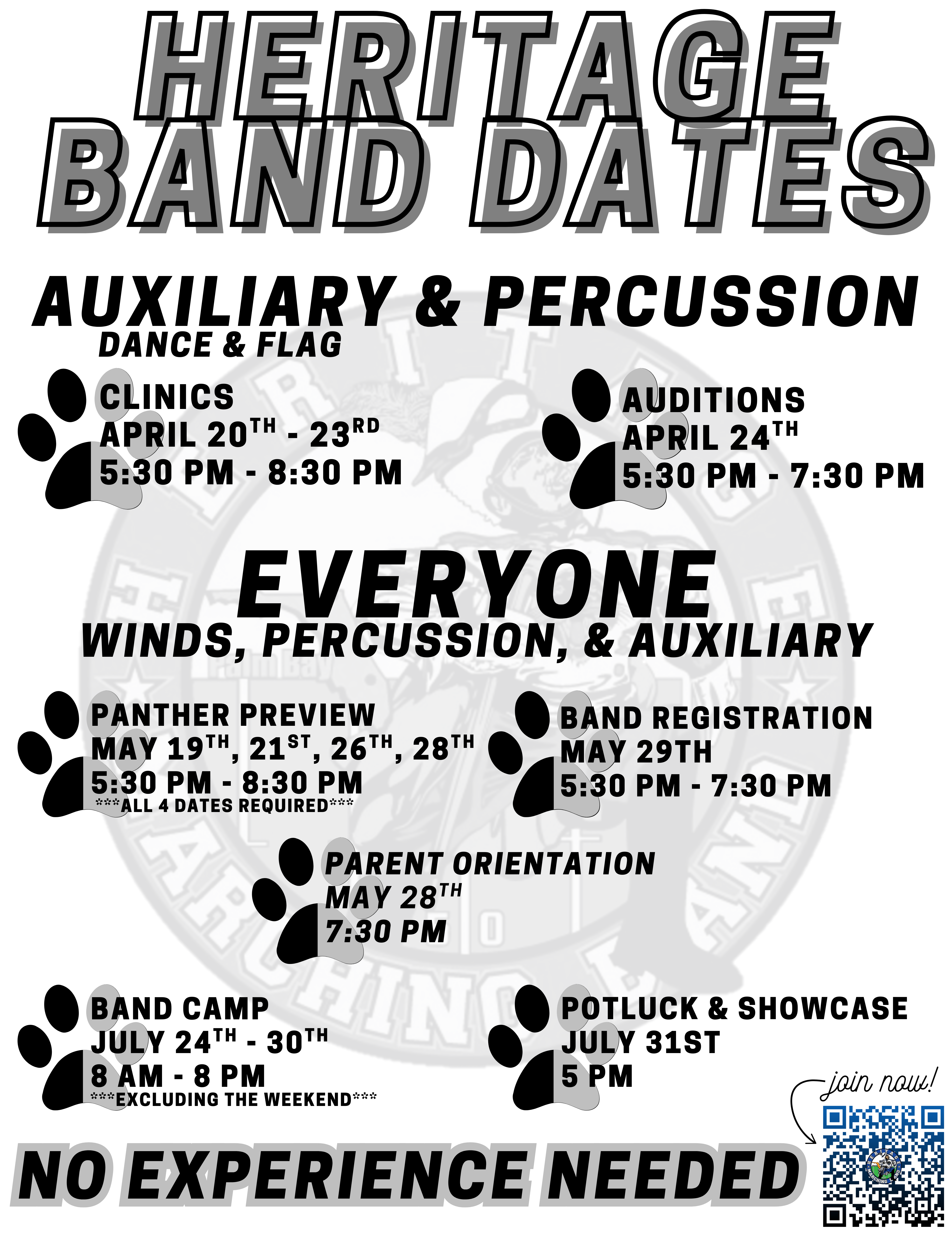 Heritage HS Band Dates