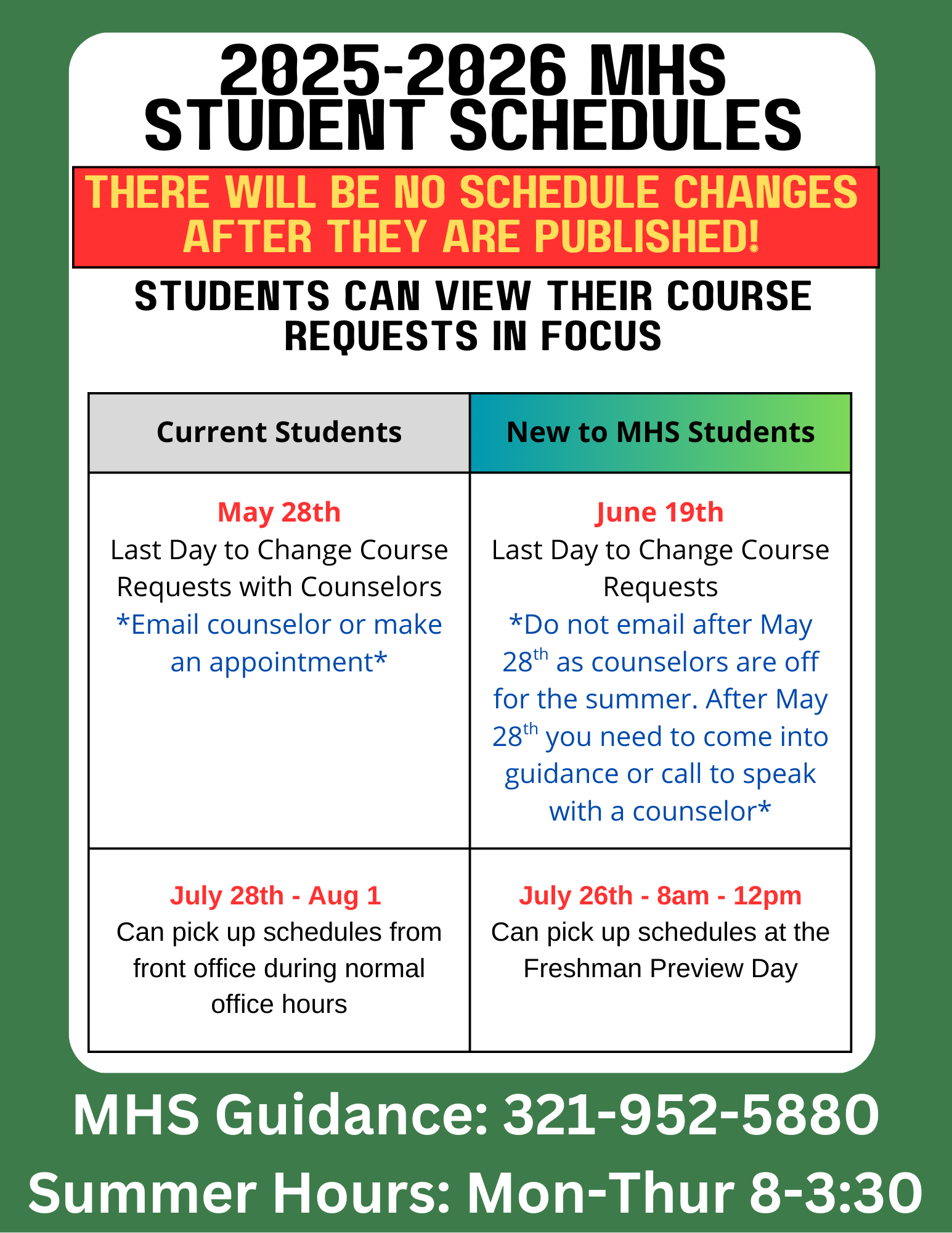 student schedule changes