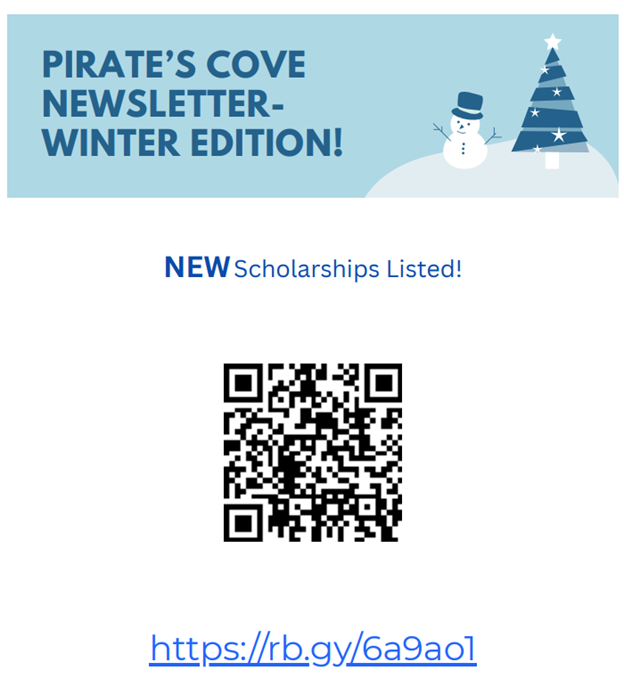 QR code for the winter 2024 Pirate's Cove Newsletter