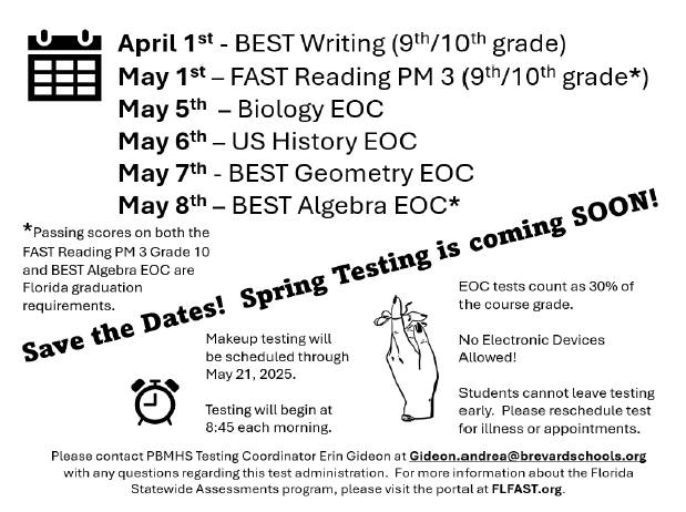 Spring testing dates 2025