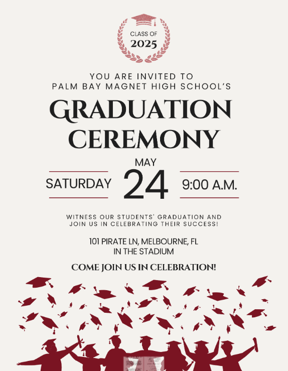 PBMHS Graduation is May 24 at 9 am in the Pirate Stadium at 101 Pirate Lane