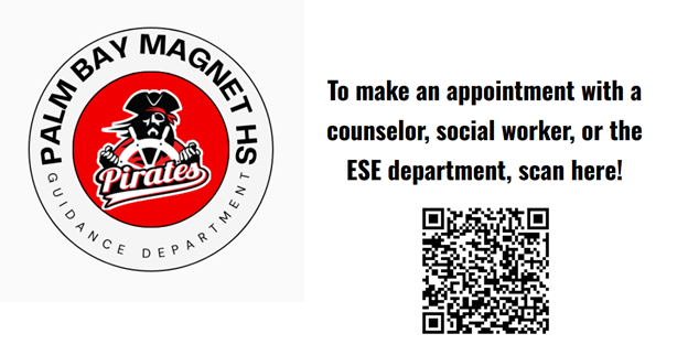 Palm Bay Magnet HS School Counseling QR code to make appointments with counelors, ESE or social Worker
