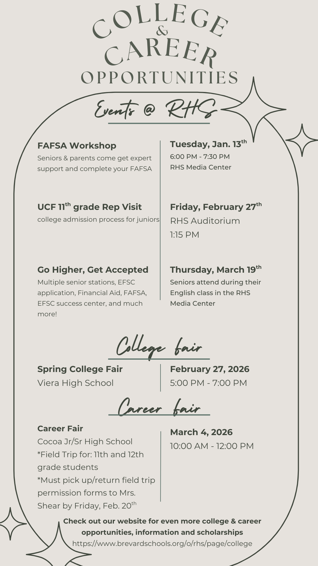 List of college and career opportunities for spring 2026