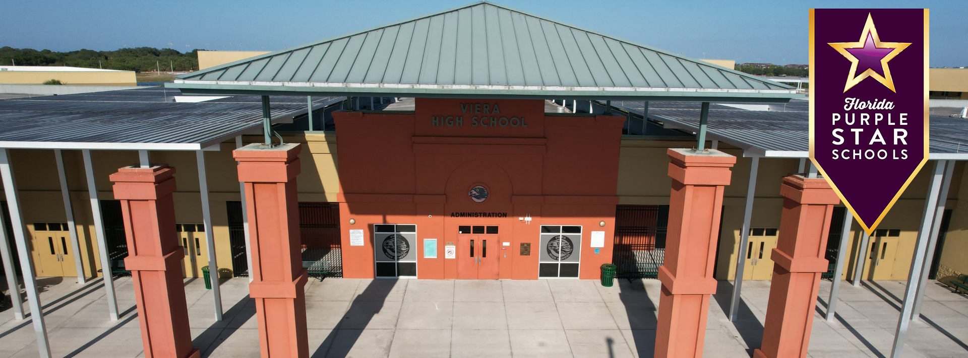 Front of Viera High School with Purple Heart Logo