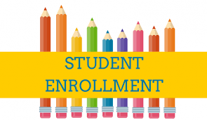 Picture of color pencils and titled student enrollment