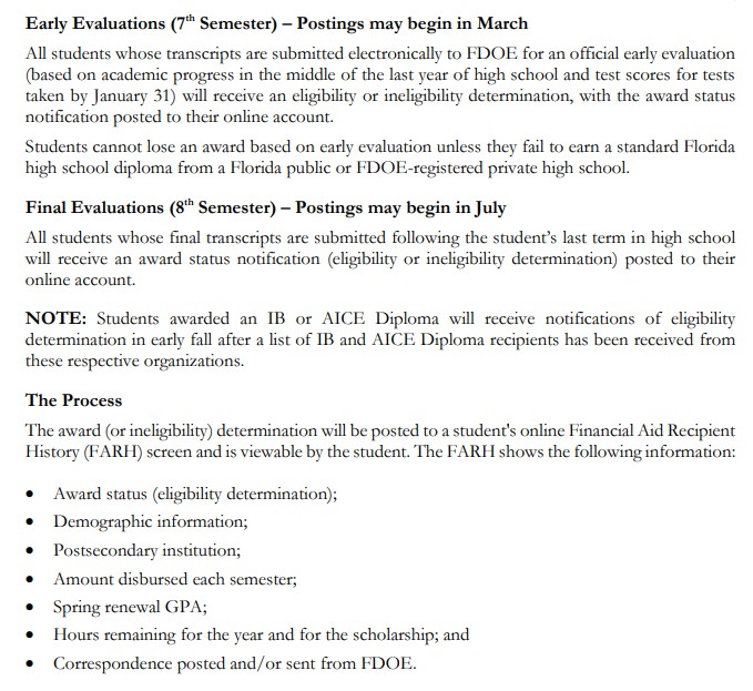 This picture lets student know there is an early evaluation posting beginning in March of their senior year as well as the final evaluation posting beginning of July after graduating from high school.
