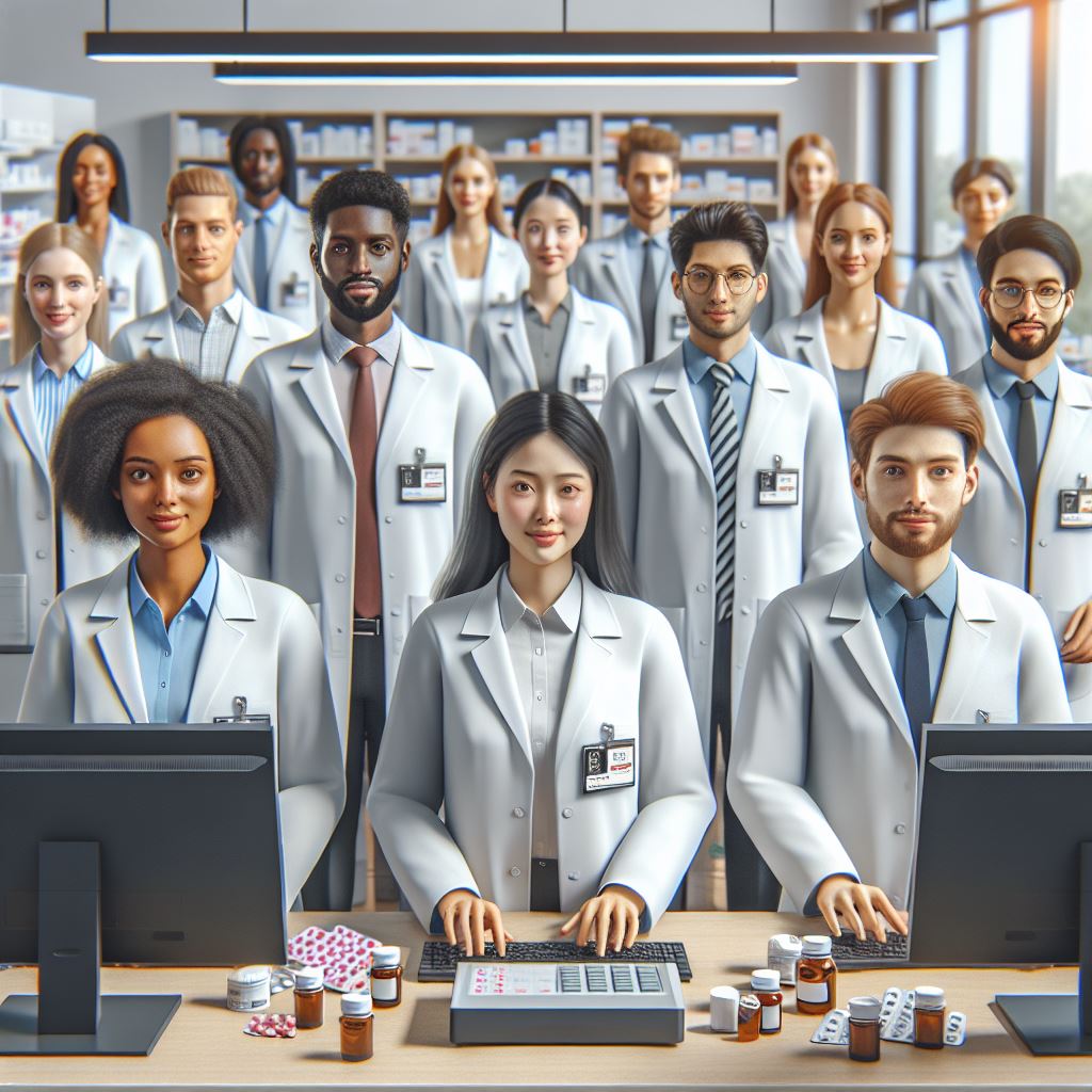 pharmacy tech students in a pharmacy