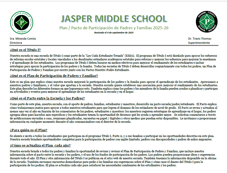 Parent-Student Compact Spanish