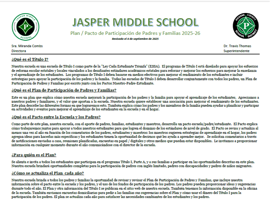 Parent-Student Compact Spanish