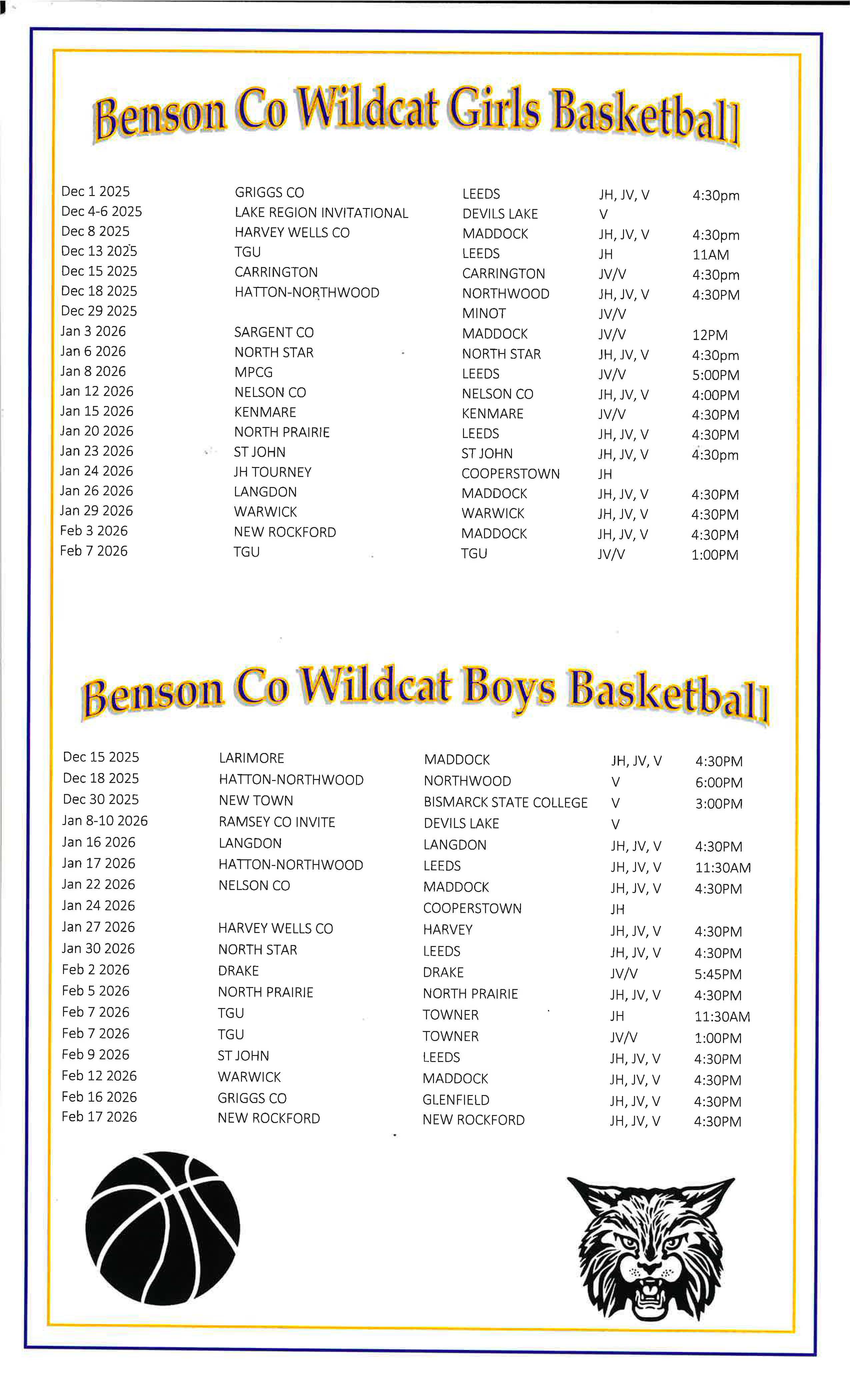 BCW Game Schedule 2