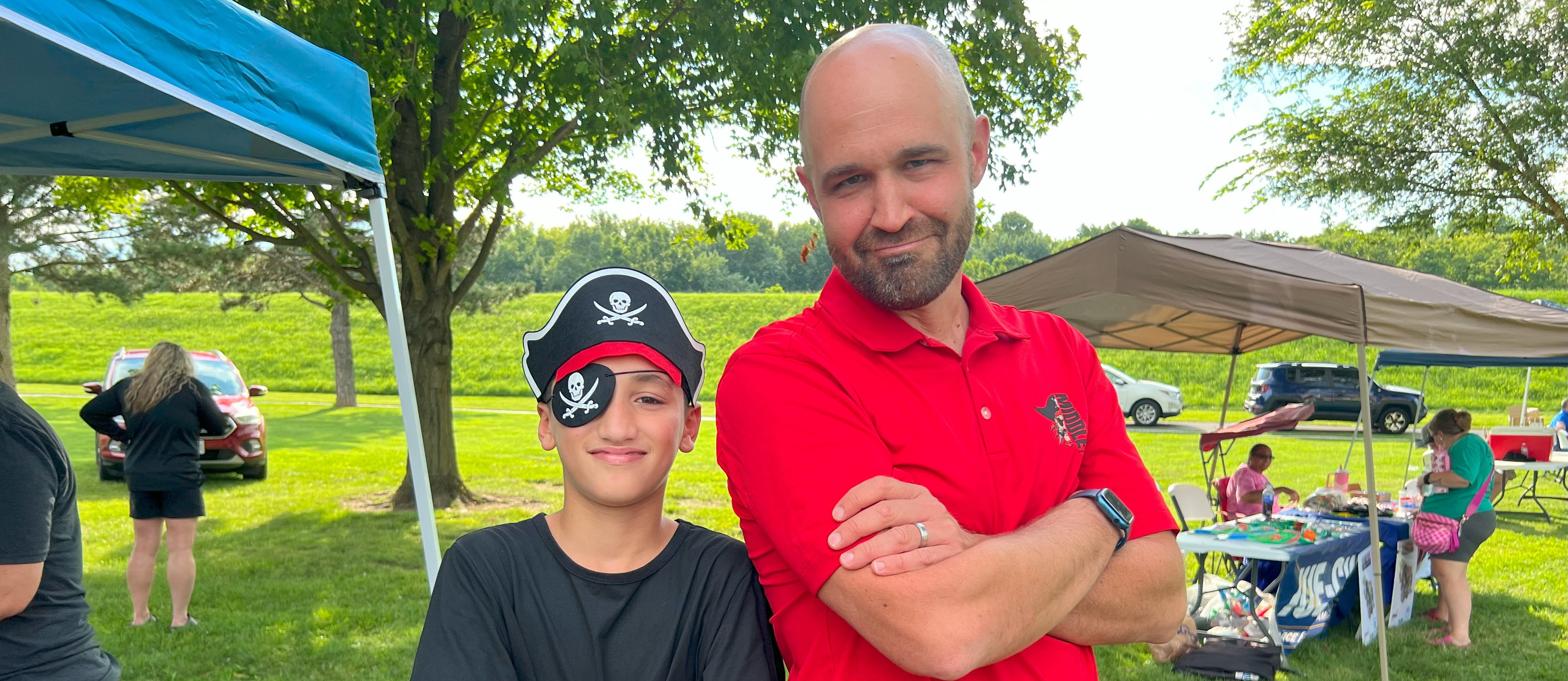 Boy dressed as a Pirate with Principal