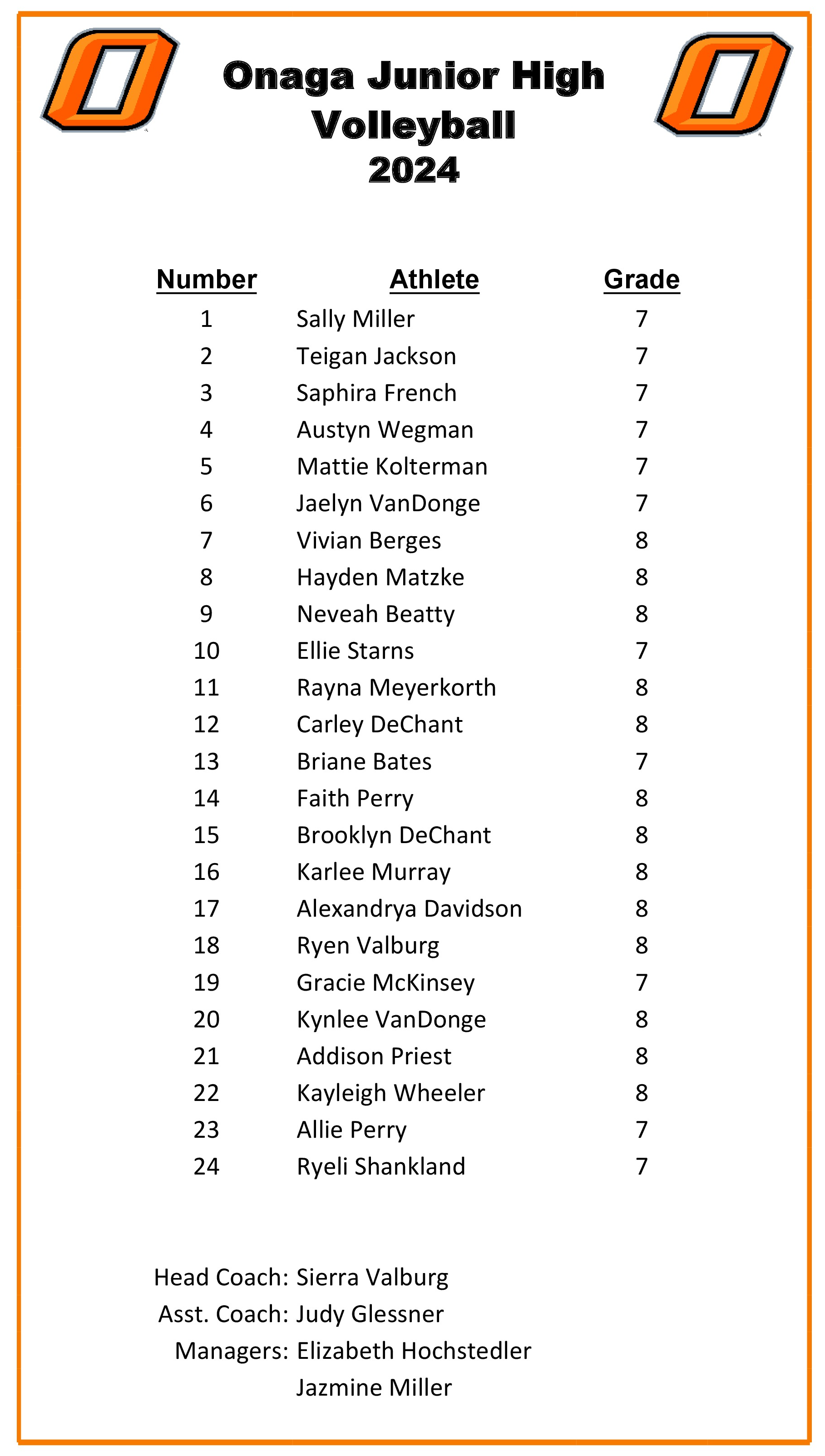 2024 JH Volleyball Roster