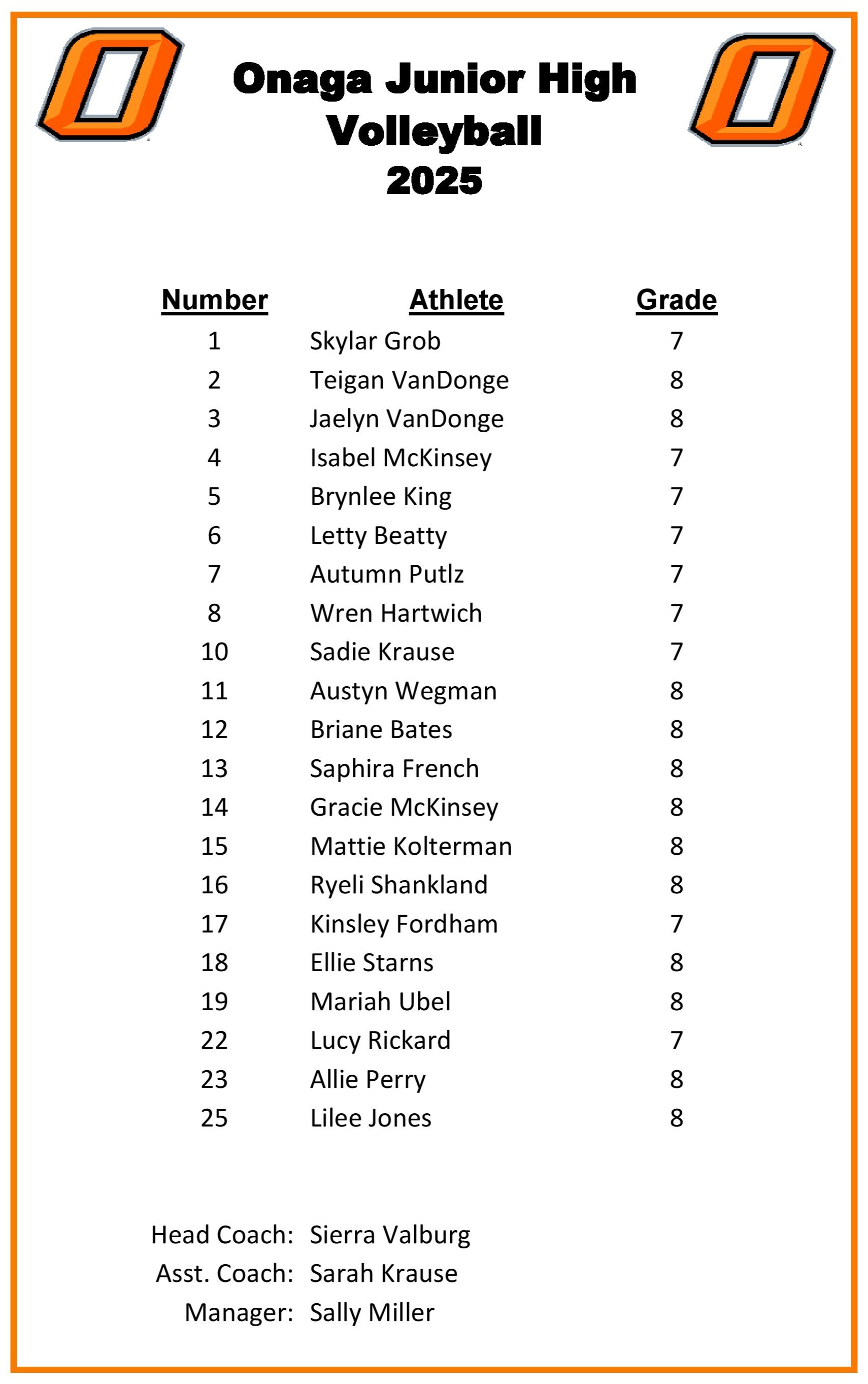 2025 JH Volleyball Roster