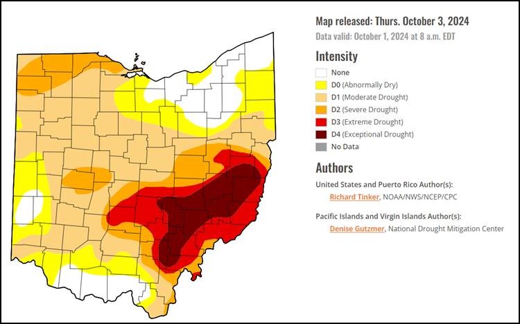 Map showing drought in  Ohio