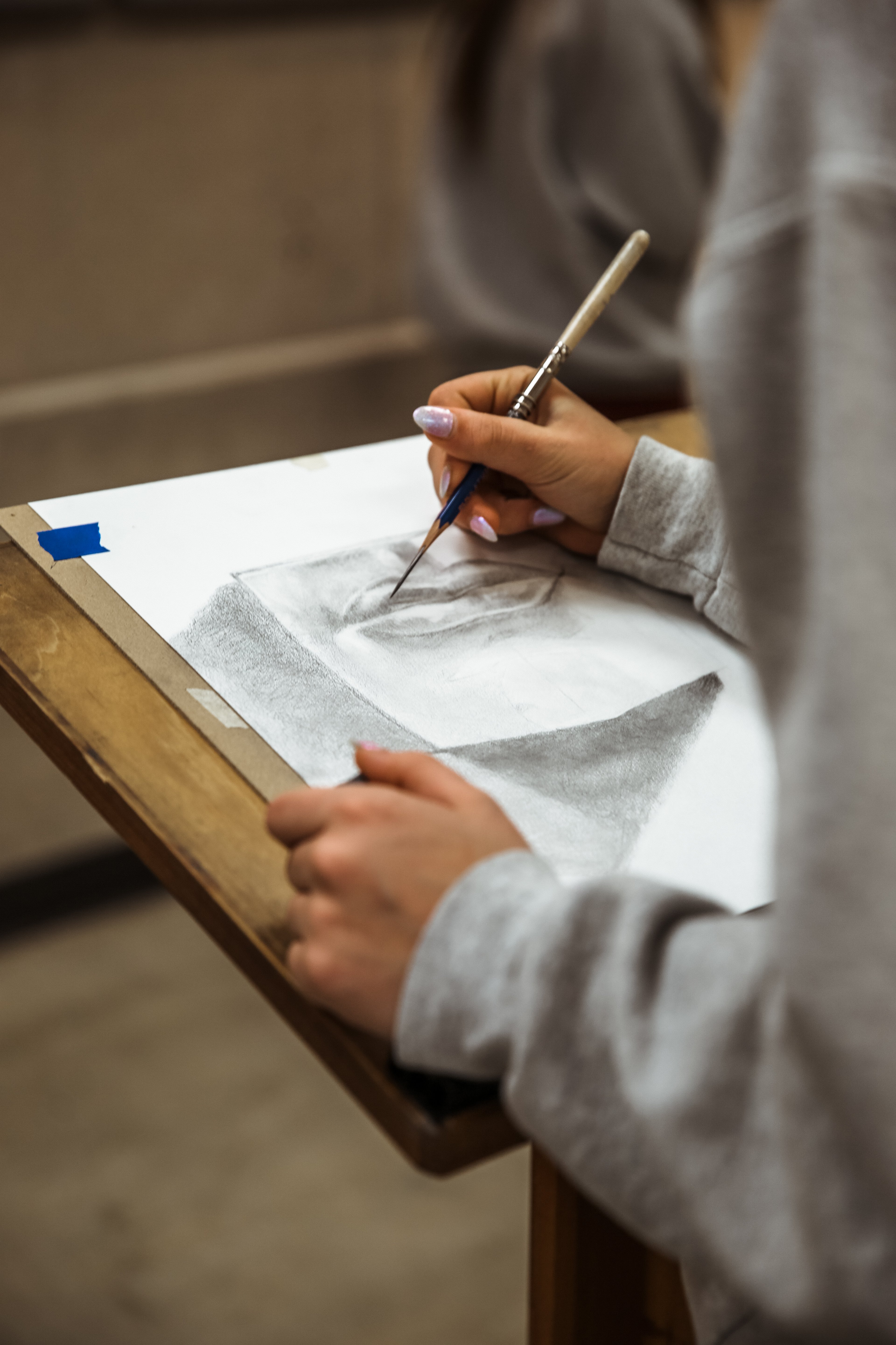 Lehman Catholic High School Student Sketching a Lips.
