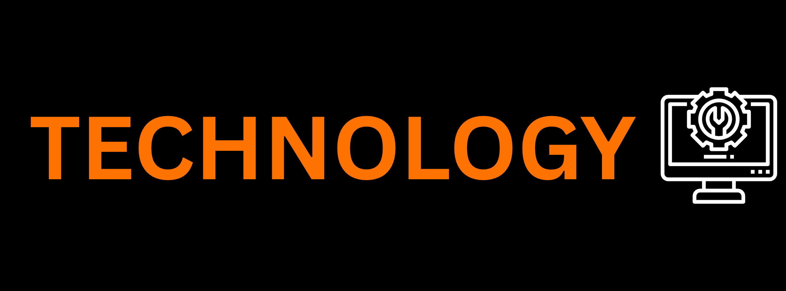 ORANGE AND BLACK TECHNOLOGY HEADER WITH TECHNOLOGY LOGO