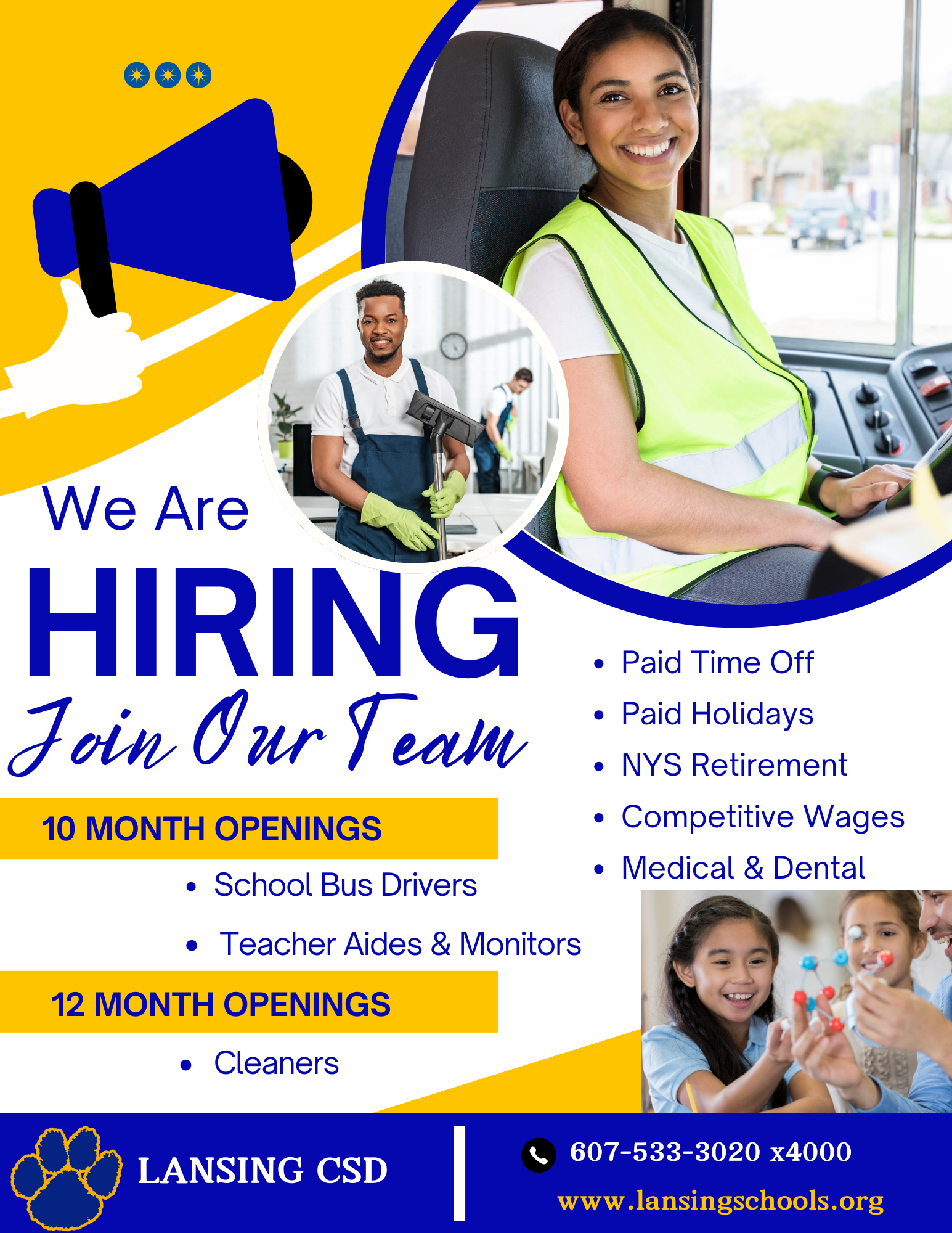 hiring cleaners, bus drivers, and teacher aides