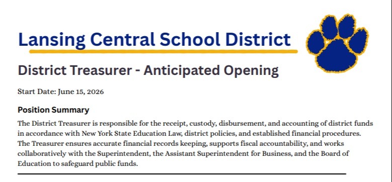 District Treasurer Anticipated Opening