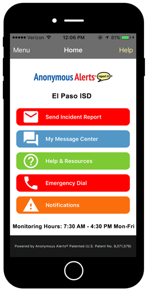 Phone with Anonymous Alerts app opened