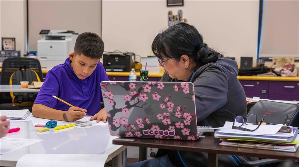 teacher and student working together