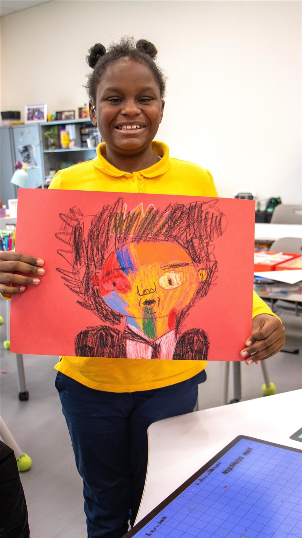 girl holding a paint