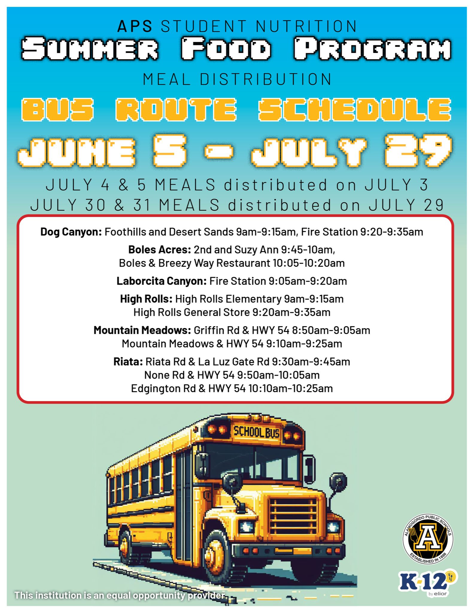 Summer Meal Program Bus Routes Flyer