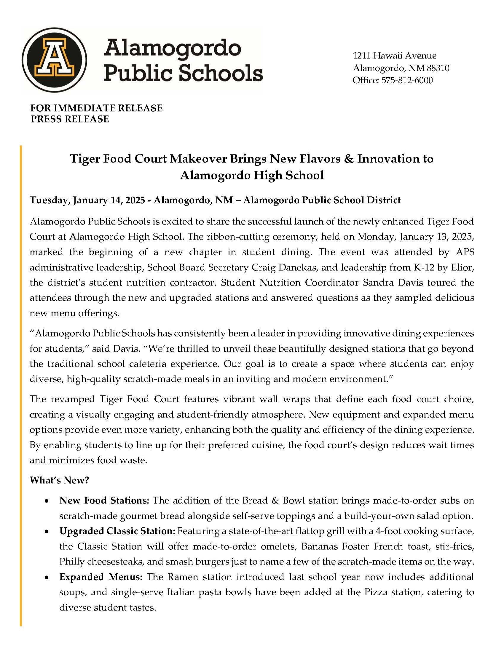 Tiger Food Court Press Release