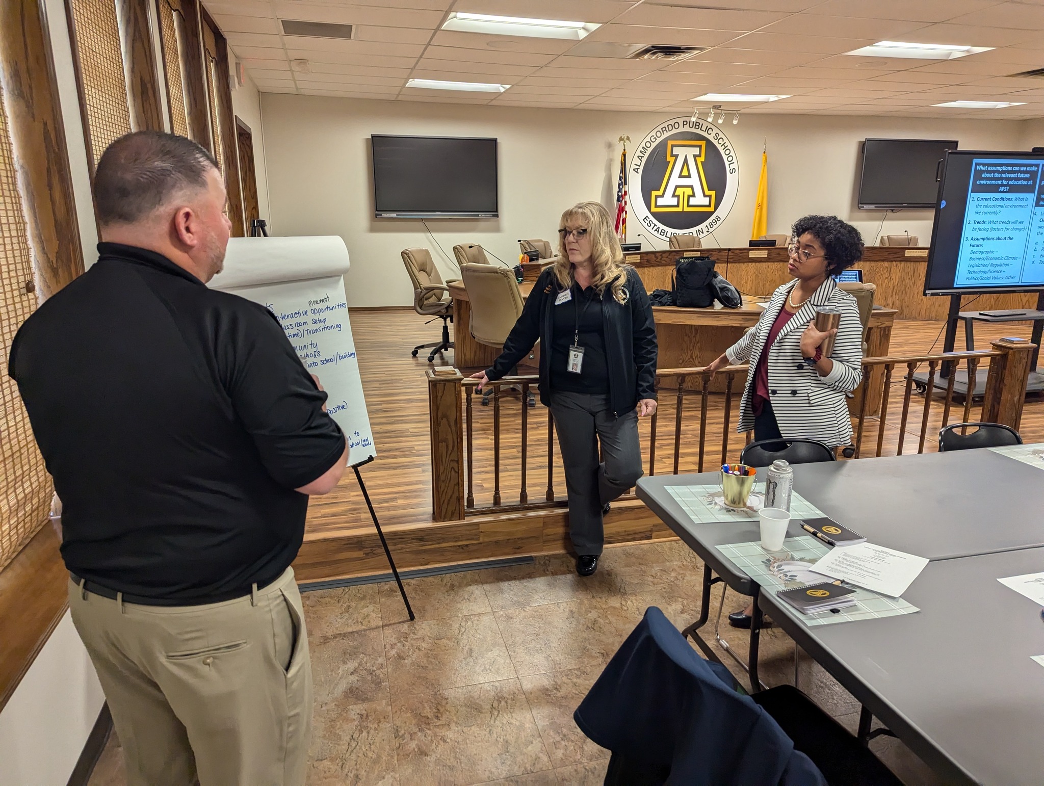 FMP participants talking & writing ideas on large pieces of paper